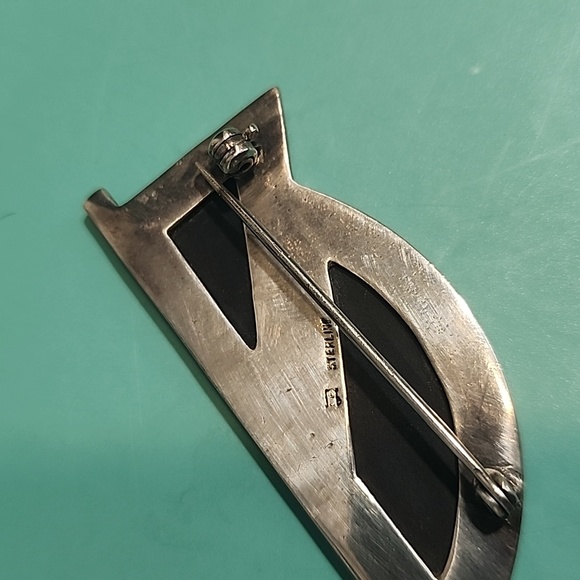 Vintage Black Onix Brooch Sterling Silver - Picture 4 of 10